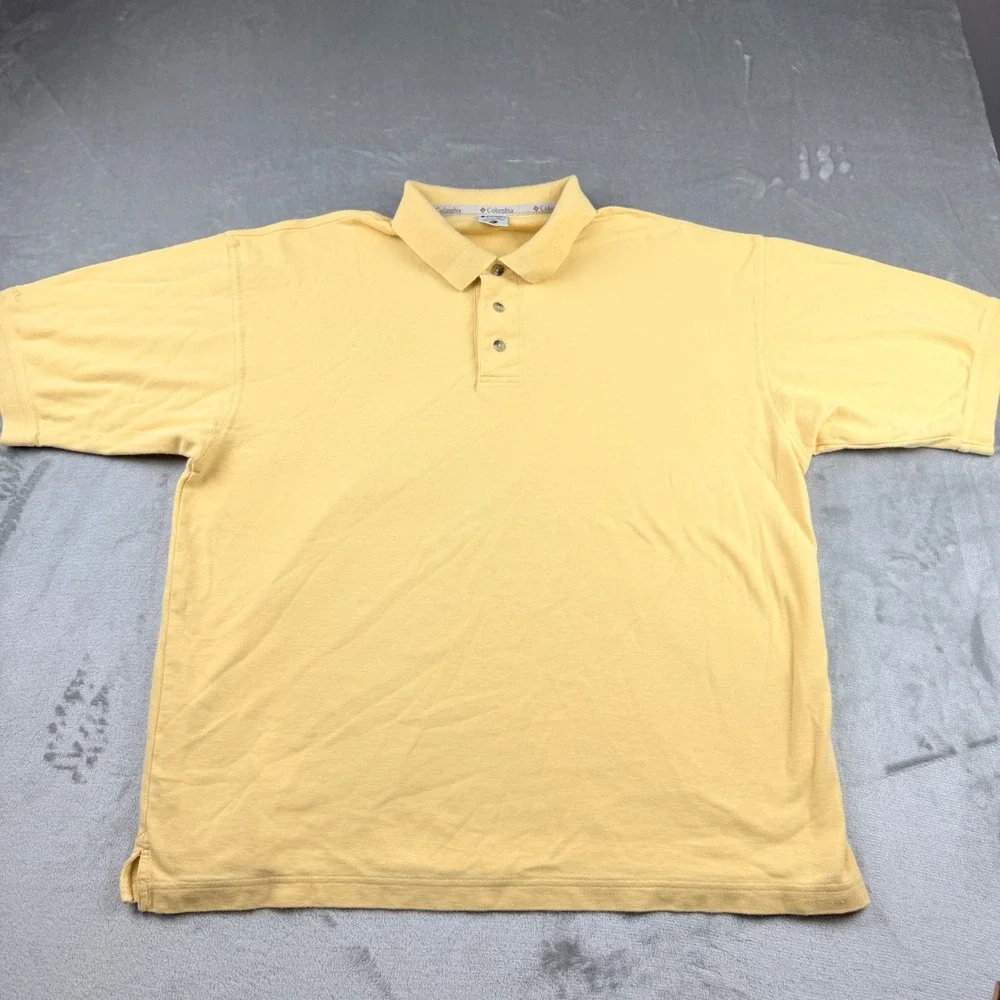 Columbia Men's XL Yellow Short Sleeve Pique Polo Shirt Cotton Casual Outdoors